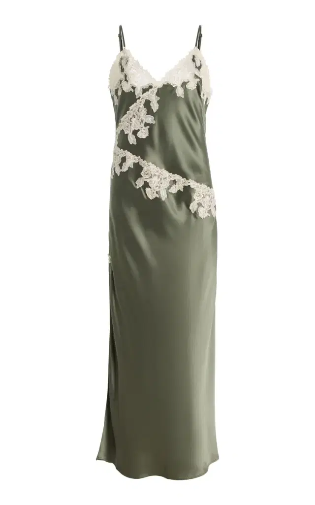 Vera Lace-Detailed Satin Midi Slip Dress