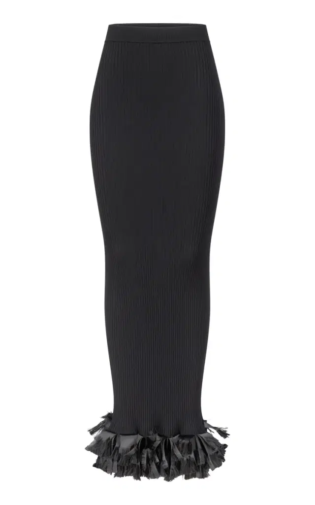 Riley Ribbon-Fringed Wool Maxi Skirt