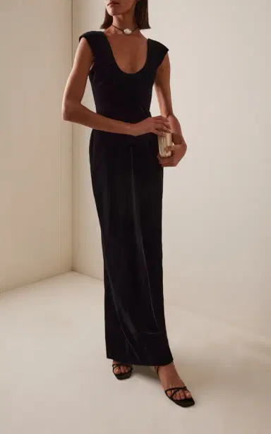 COLLEEN ALLEN Split-Detailed Cotton-Velvet Maxi Dress | Thumbnail 3 COLLEEN ALLEN Split-Detailed Cotton-Velvet Maxi Dress | Thumbnail 3