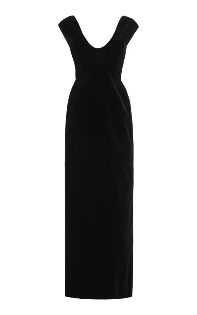 Split-Detailed Cotton-Velvet Maxi Dress