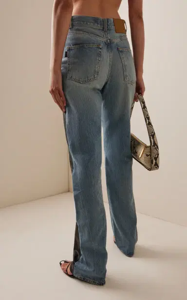 Haikure Star Leather and Denim High-Rise Straight-Leg Jeans | Thumbnail 4 Haikure Star Leather and Denim High-Rise Straight-Leg Jeans | Thumbnail 4
