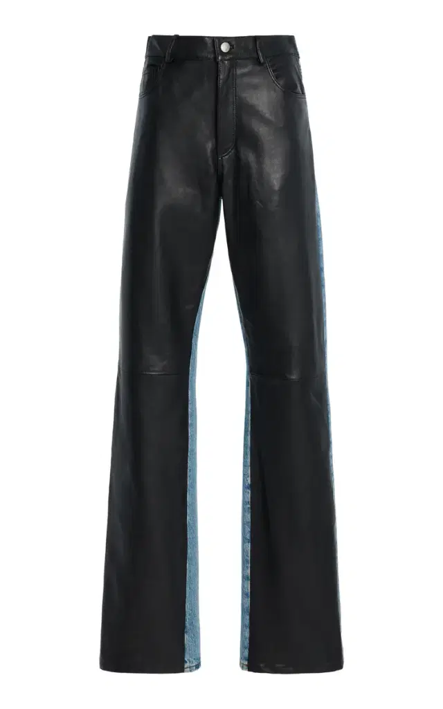 Haikure Star Leather and Denim High-Rise Straight-Leg Jeans