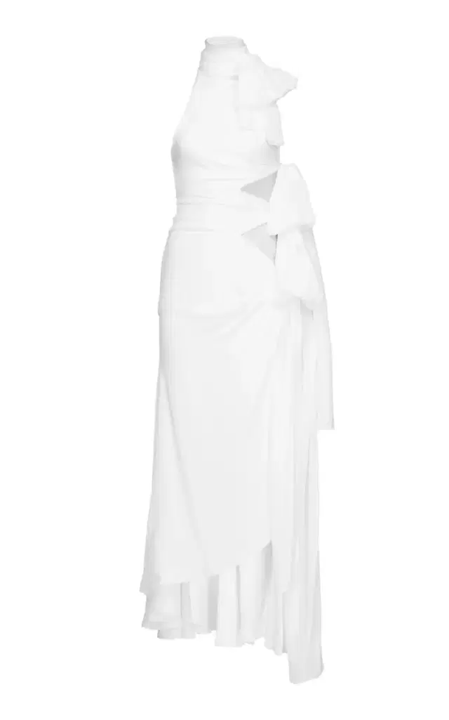 ALAÏA Bow-Detailed Asymmetric Midi Dress