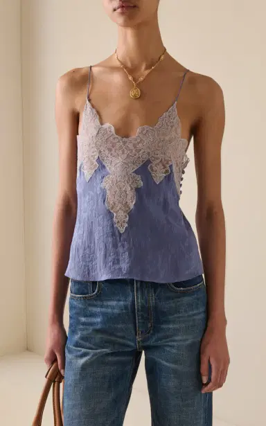 Chloé Lace-Trimmed Silk-Jacquard Lingerie Top | Thumbnail 2 Chloé Lace-Trimmed Silk-Jacquard Lingerie Top | Thumbnail 2