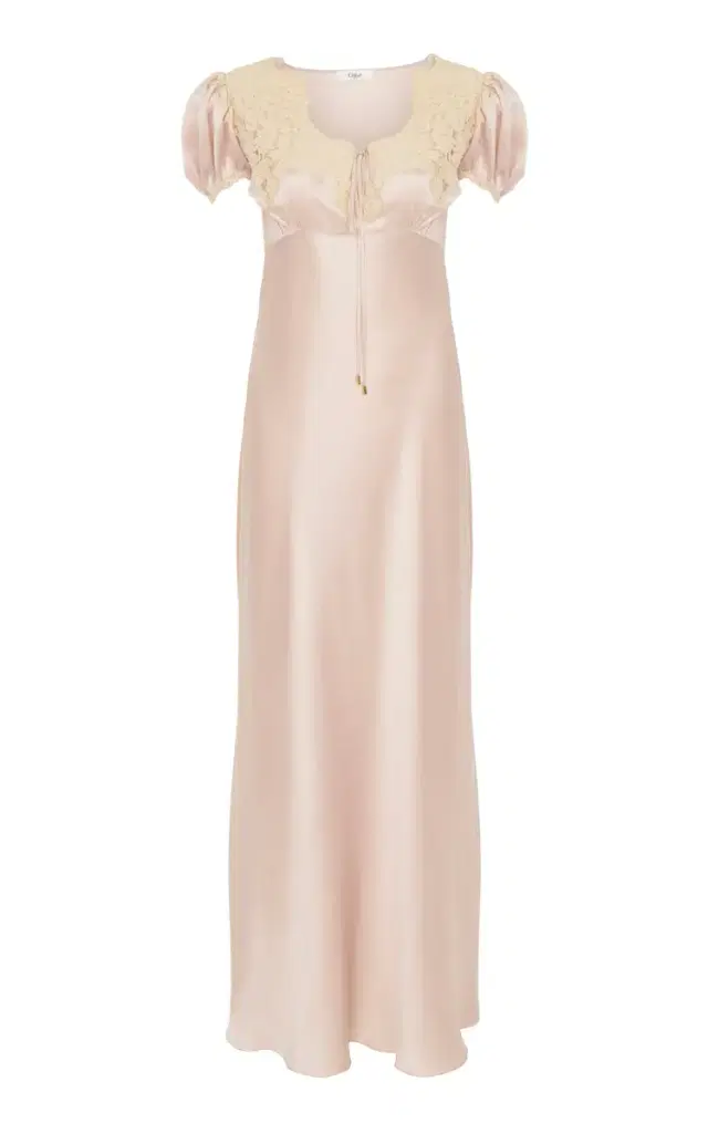 Lace-Trimmed Silk Satin Maxi Dress