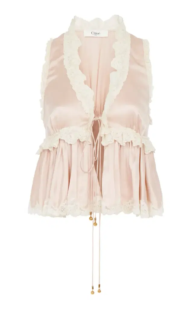 Chloé Lace-Trimmed Silk Satin Top
