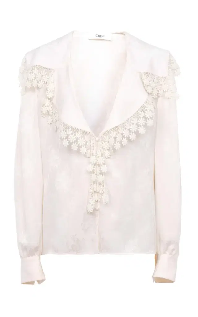 Chloé Ruffled Organic Silk-Jacquard Top