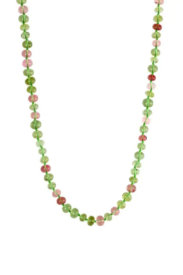 LEIGH MAXWELL Pink Green Tourmaline Beaded Necklace