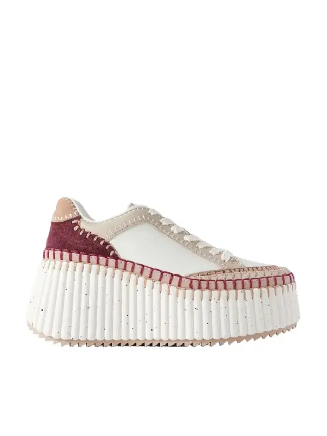 Chloé Nama Suede-trimmed Leather Platform Sneakers