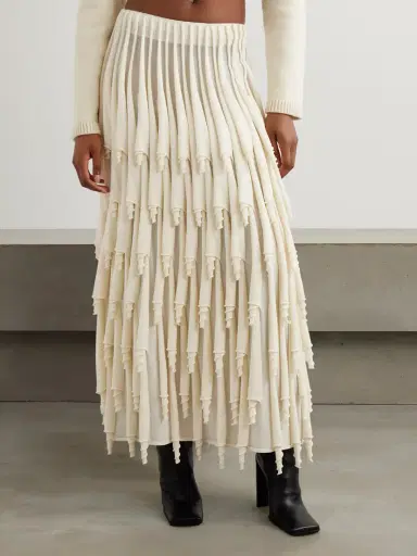 Alaïa Tiered Pleated Wool And Silk-blend Midi Skirt | Thumbnail 3