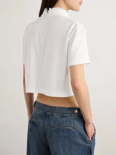 Alaïa Cropped Ruffled Cotton-jersey Turtleneck T-shirt | Thumbnail 3 Alaïa Cropped Ruffled Cotton-jersey Turtleneck T-shirt | Thumbnail 3