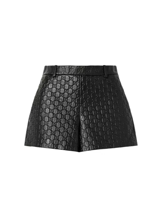 Debossed Leather Shorts