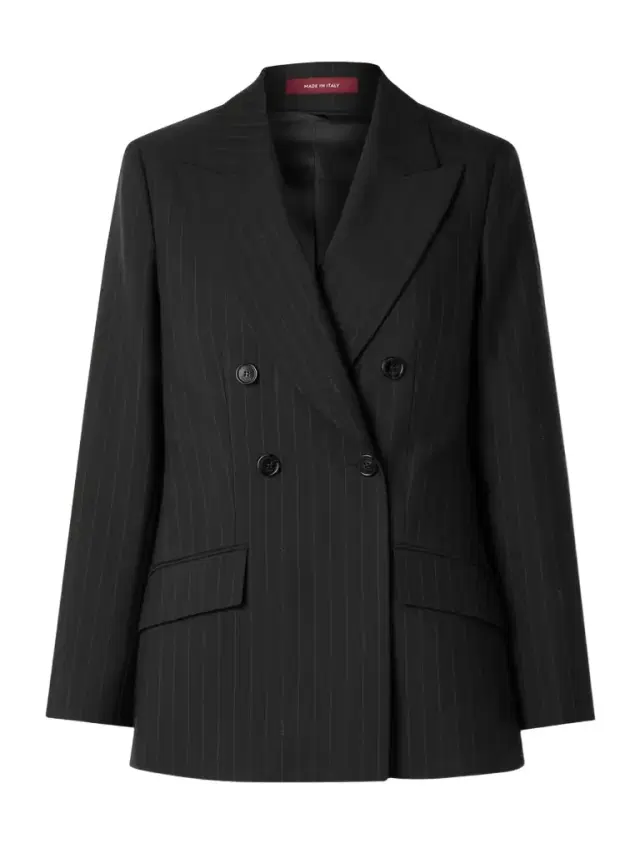 Double-breasted Pinstriped Wool-twill Blazer