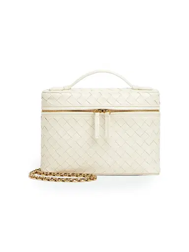 Bottega Veneta Women's Small Intrecciato Leather Vanity Case - Sea Salt Brass | Thumbnail 1 Bottega Veneta Women's Small Intrecciato Leather Vanity Case - Sea Salt Brass | Thumbnail 1
