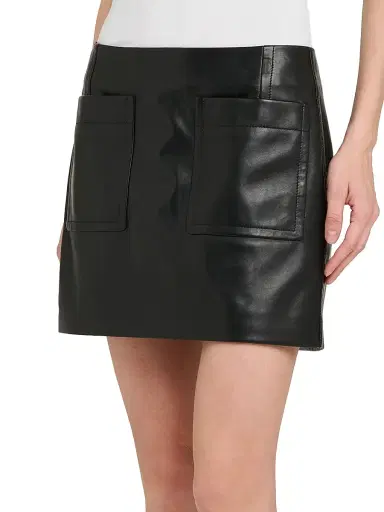 Bottega Veneta Women's Leather Patch Pocket Miniskirt - Black - Size 2 | Thumbnail 4