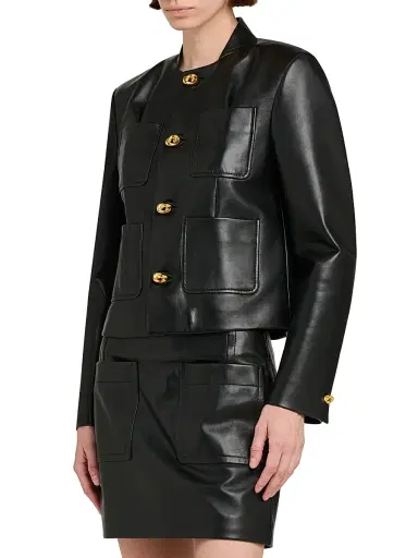 Bottega Veneta Women's Leather Patch Pocket Jacket - Black - Size 8 | Thumbnail 4