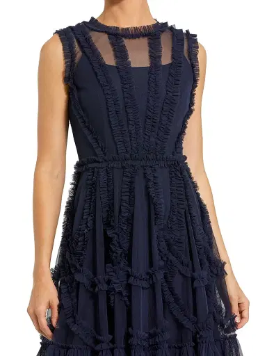 Mac Duggal Women's Mesh Dotted Micro Ruffled Minidress - Indigo - Size 14 | Thumbnail 3 Mac Duggal Women's Mesh Dotted Micro Ruffled Minidress - Indigo - Size 14 | Thumbnail 3