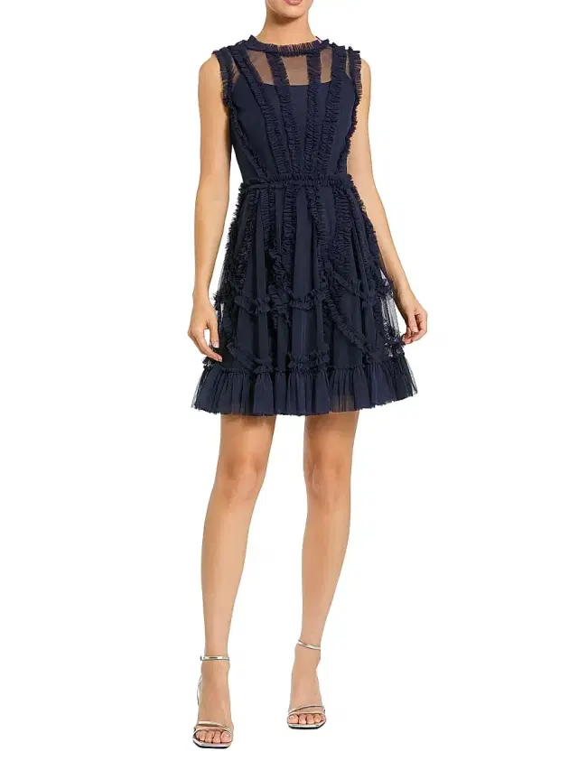 Mac Duggal Women's Mesh Dotted Micro Ruffled Minidress - Indigo
