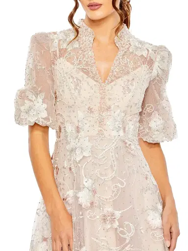 Mac Duggal Women's Floral-Embroidered Puff A-Line Gown - Blush - Size 4 | Thumbnail 3