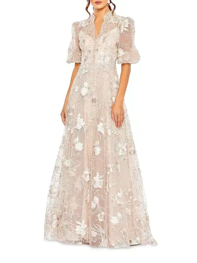 Mac Duggal Women's Floral-Embroidered Puff A-Line Gown - Blush - Size 4 | Thumbnail 1