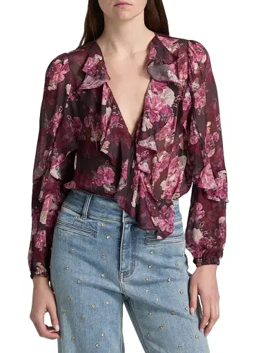 Generation Love Women's Nikali Floral Wrap-Style Bodysuit - Burgundy Fleur Multi | Thumbnail 3 Generation Love Women's Nikali Floral Wrap-Style Bodysuit - Burgundy Fleur Multi | Thumbnail 3