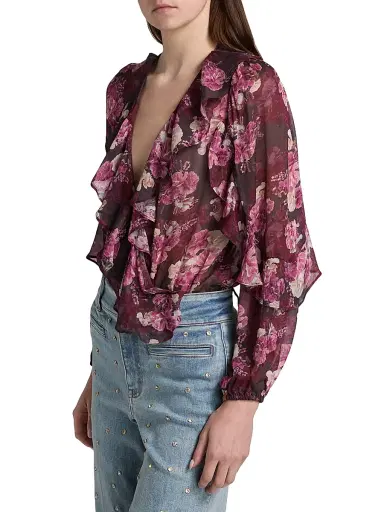 Generation Love Women's Nikali Floral Wrap-Style Bodysuit - Burgundy Fleur Multi | Thumbnail 4 Generation Love Women's Nikali Floral Wrap-Style Bodysuit - Burgundy Fleur Multi | Thumbnail 4