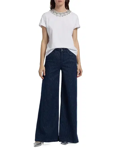 L'AGENCE Women's Quincy High-Rise Wide-Leg Jeans - Ebony Stripe | Thumbnail 2