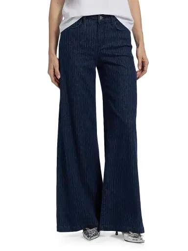 L'AGENCE Women's Quincy High-Rise Wide-Leg Jeans - Ebony Stripe | Thumbnail 3