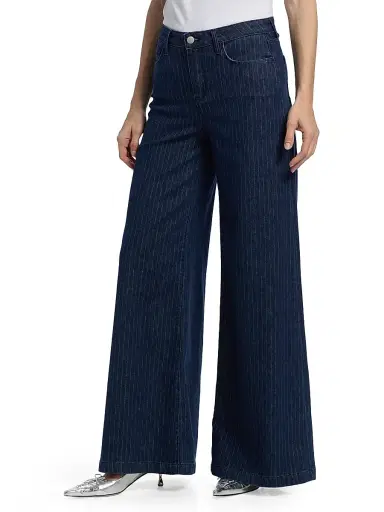 L'AGENCE Women's Quincy High-Rise Wide-Leg Jeans - Ebony Stripe | Thumbnail 4