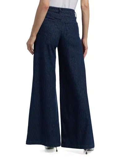 L'AGENCE Women's Quincy High-Rise Wide-Leg Jeans - Ebony Stripe | Thumbnail 5