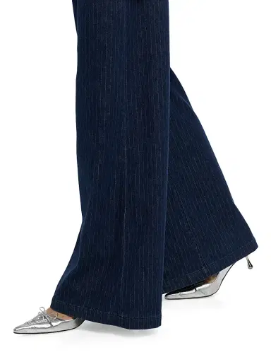 L'AGENCE Women's Quincy High-Rise Wide-Leg Jeans - Ebony Stripe | Thumbnail 6