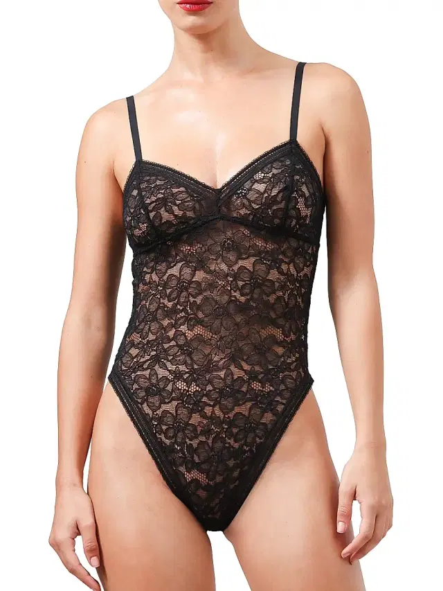 Women's Graphic Lace Wireless Bodysuit - Black