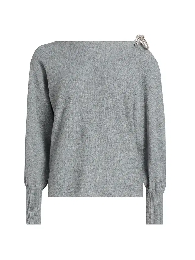Milly Women's Ida Ots Embellished-Tie Sweater - Grey Heather