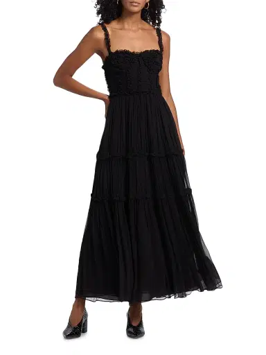 Ulla Johnson Women's Talitha Silk Smocked Cami Maxi Dress - Noir | Thumbnail 2