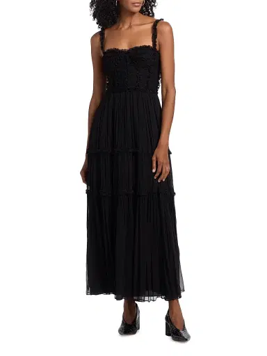Ulla Johnson Women's Talitha Silk Smocked Cami Maxi Dress - Noir | Thumbnail 3