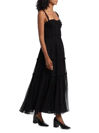 Ulla Johnson Women's Talitha Silk Smocked Cami Maxi Dress - Noir | Thumbnail 4