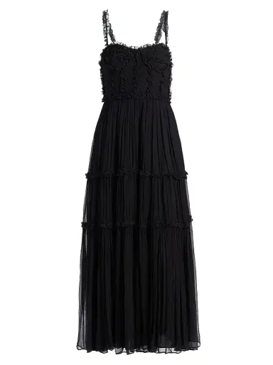 Ulla Johnson Women's Talitha Silk Smocked Cami Maxi Dress - Noir | Thumbnail 1