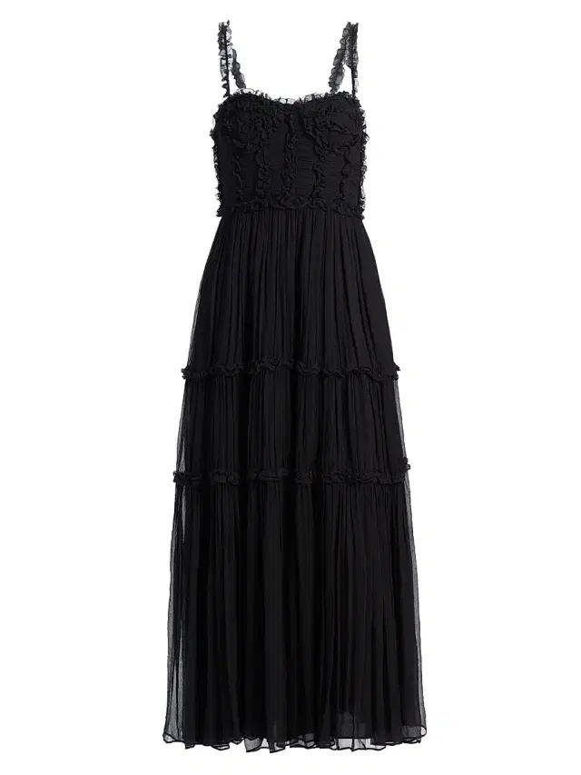 Ulla Johnson Women's Talitha Silk Smocked Cami Maxi Dress - Noir