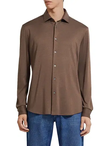 Zegna Men's Cashmere and Silk Shirt - Brown - Size XXL | Thumbnail 2 Zegna Men's Cashmere and Silk Shirt - Brown - Size XXL | Thumbnail 2