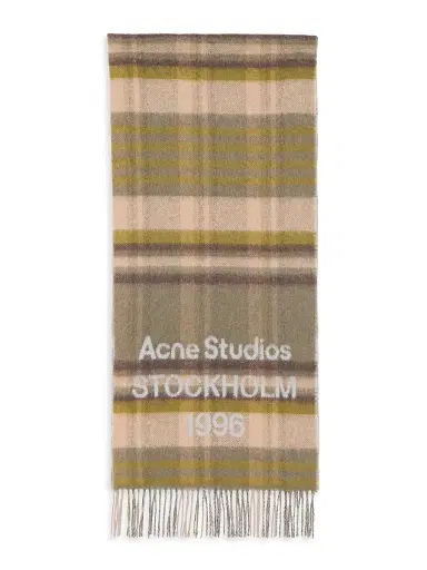 Acne Studios Women's Venus Plaid Wool Blend Scarf - Olive Green Grey | Thumbnail 1