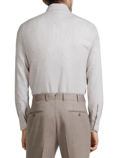 Zegna Men's Striped Silk and Cotton Blend Shirt - Brown White - Size 17.5 | Thumbnail 3