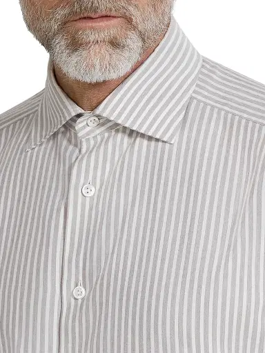Zegna Men's Striped Silk and Cotton Blend Shirt - Brown White - Size 17.5 | Thumbnail 4