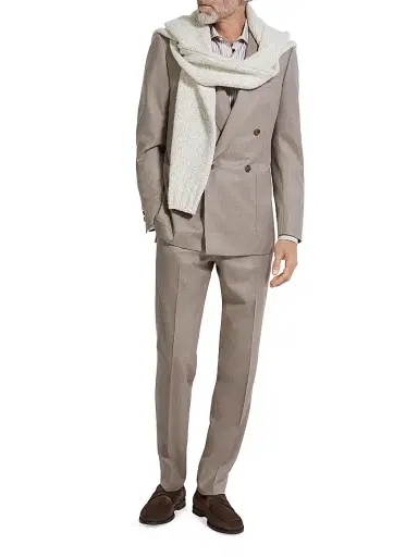 Zegna Men's Striped Silk and Cotton Blend Shirt - Brown White - Size 17.5 | Thumbnail 5
