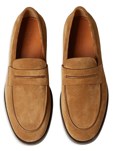 Zegna Men's Suede Mocassin Corso Loafers - Tobacco - Size 11 | Thumbnail 3