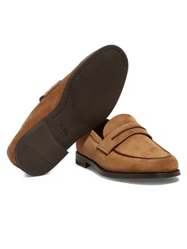 Zegna Men's Suede Mocassin Corso Loafers - Tobacco - Size 11 | Thumbnail 4