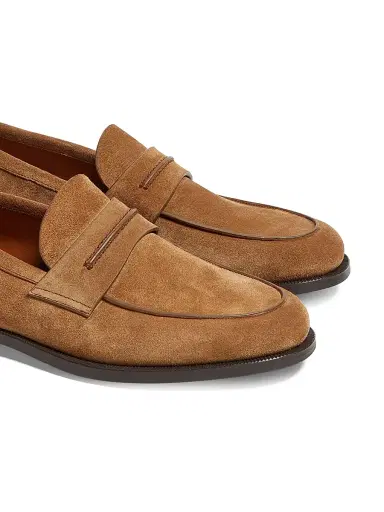 Zegna Men's Suede Mocassin Corso Loafers - Tobacco - Size 11 | Thumbnail 5