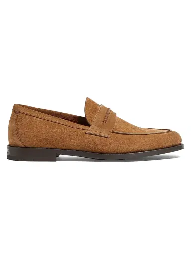 Zegna Men's Suede Mocassin Corso Loafers - Tobacco - Size 11 | Thumbnail 1