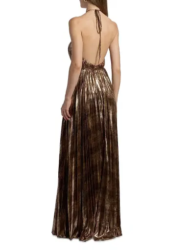 Halston Women's Maxine Metallic Plissé Halter Gown | Thumbnail 5