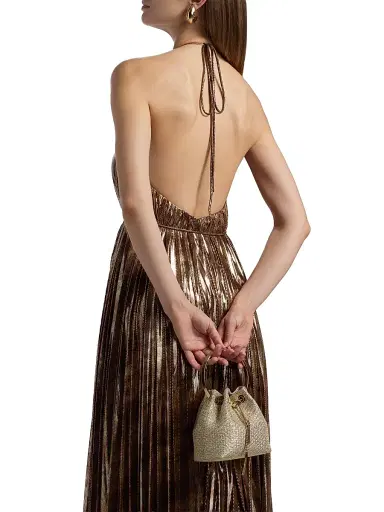 Halston Women's Maxine Metallic Plissé Halter Gown | Thumbnail 6
