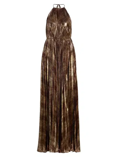 Halston Women's Maxine Metallic Plissé Halter Gown | Thumbnail 1